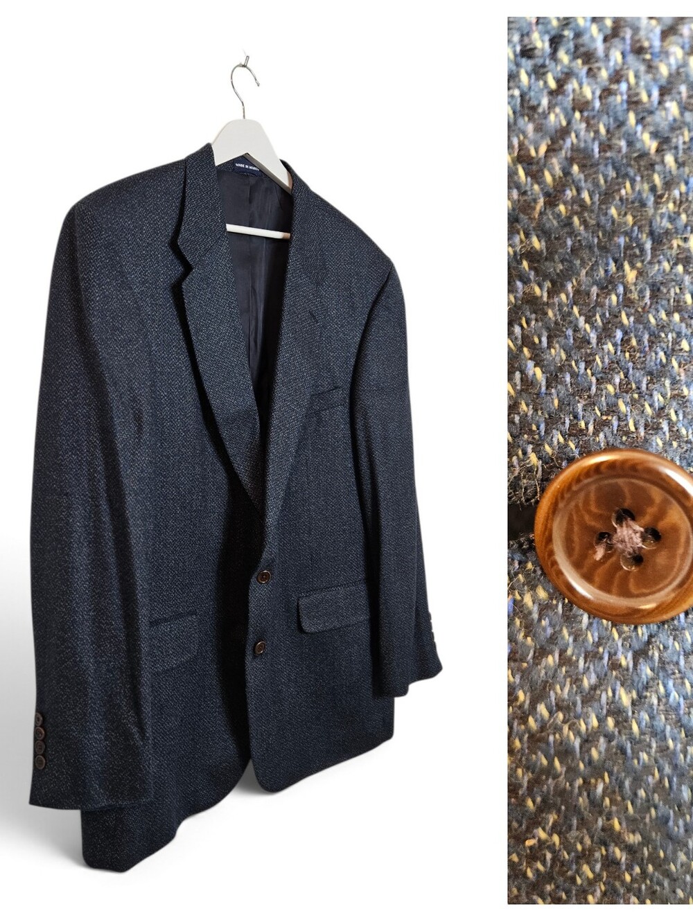 Oak Creek Sport Coat 46L Herringbone Silk Wool Cashmere Tweed Blazer Blue